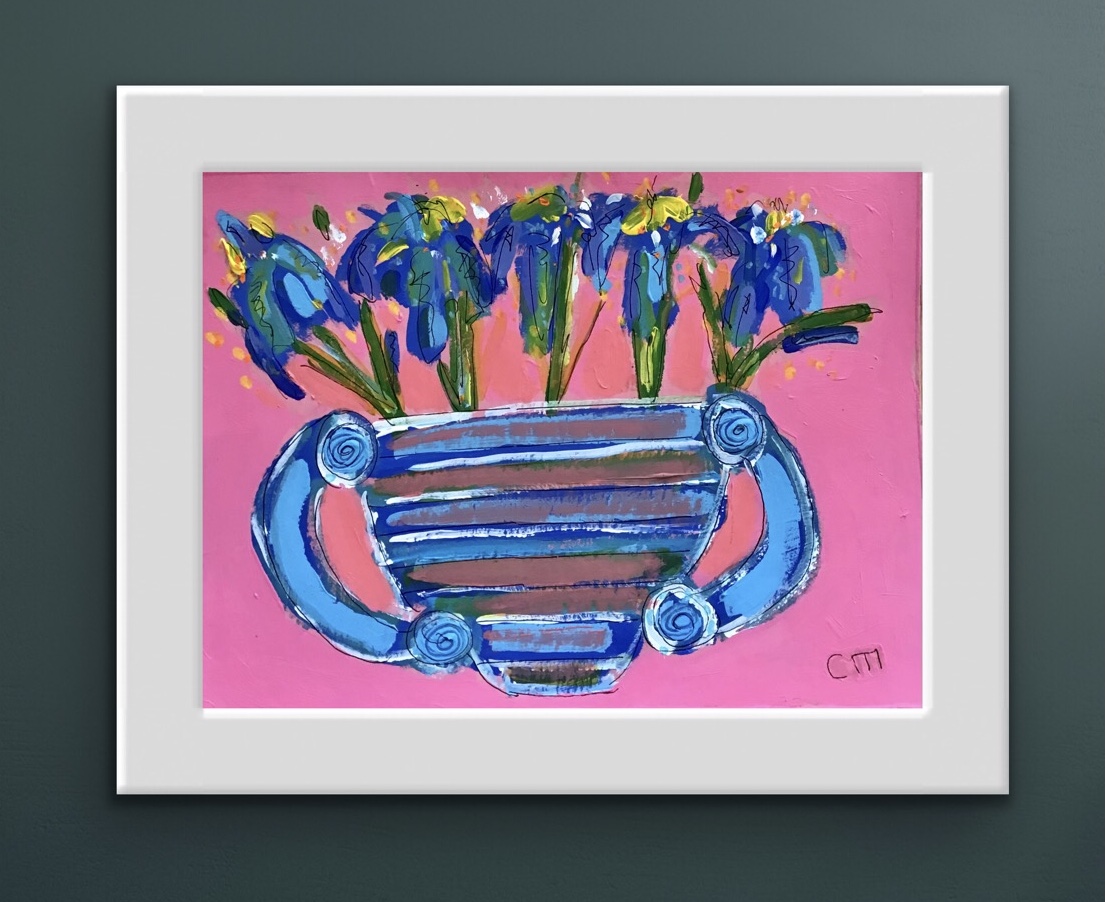 Figs in Pink Bowl, mixed media on board, 22cm x 25cm