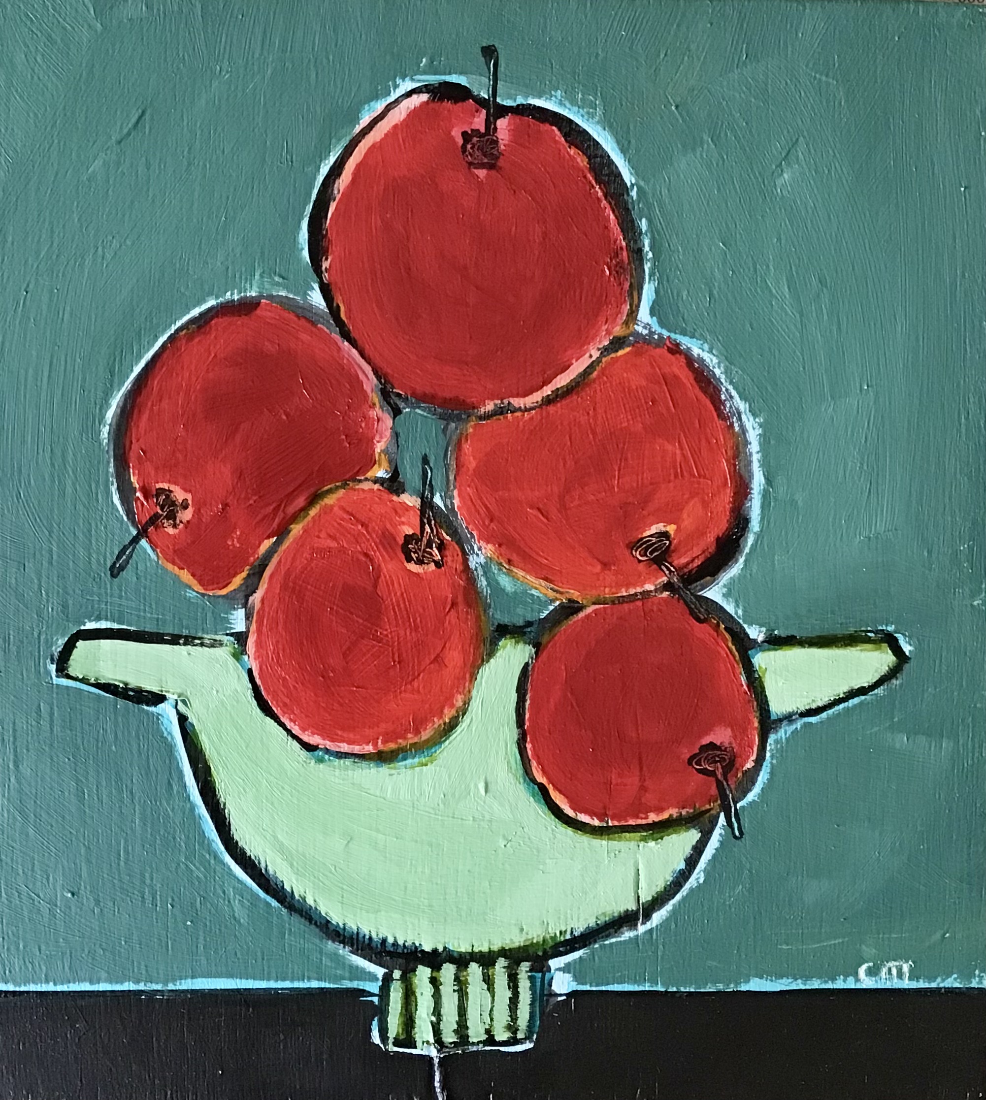  Fruit on Red, oil on board, 22cm x 32cm