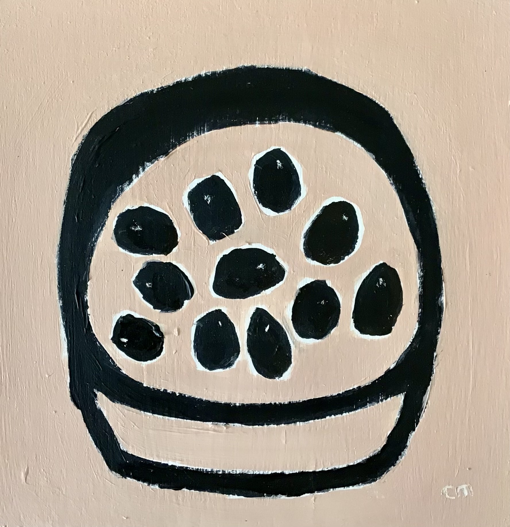 Figs in Pink Bowl, mixed media on board, 22cm x 25cm