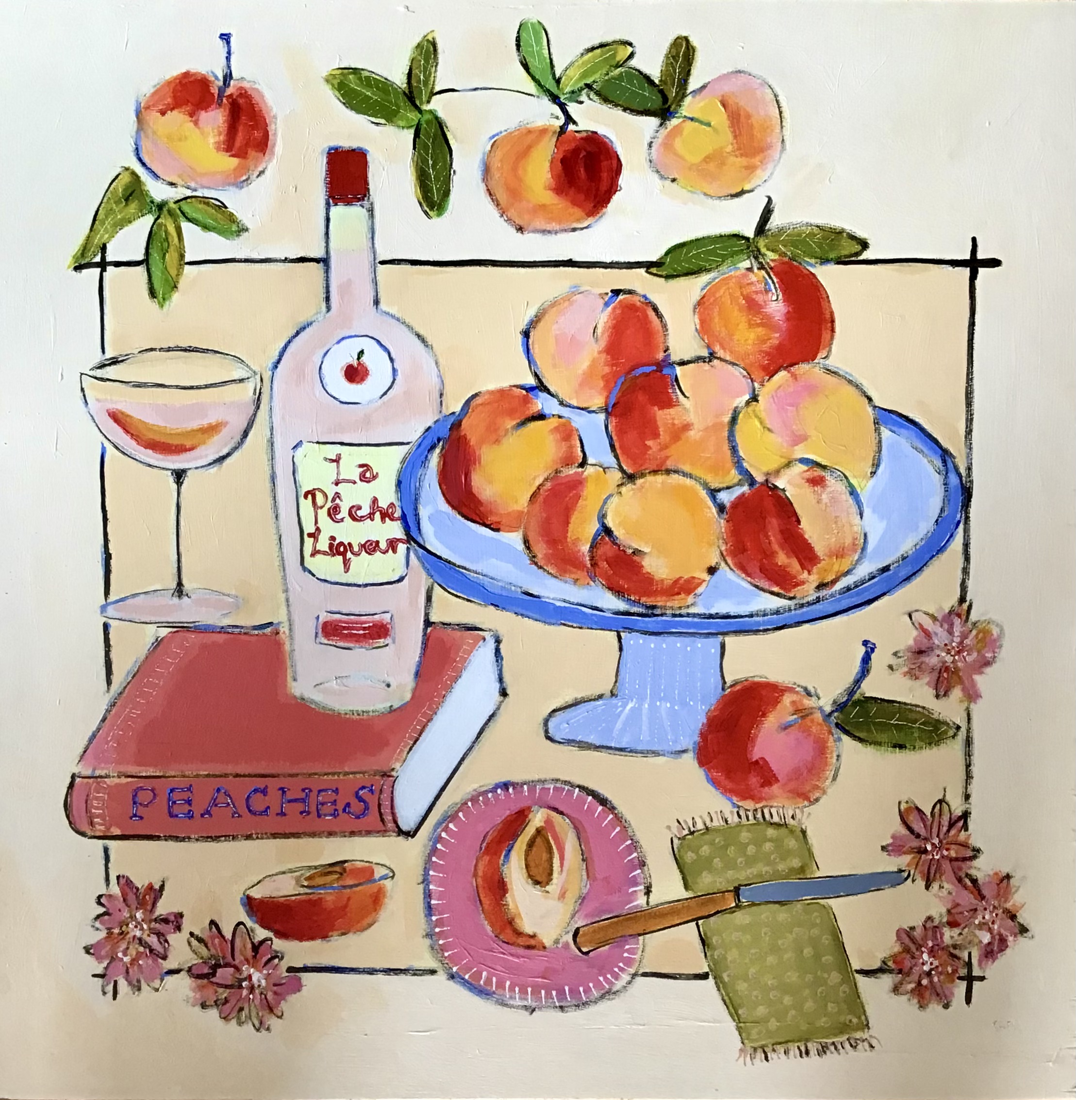 Still Life with Garlic & Fruit, mixed media on board, 50cm x 50cm