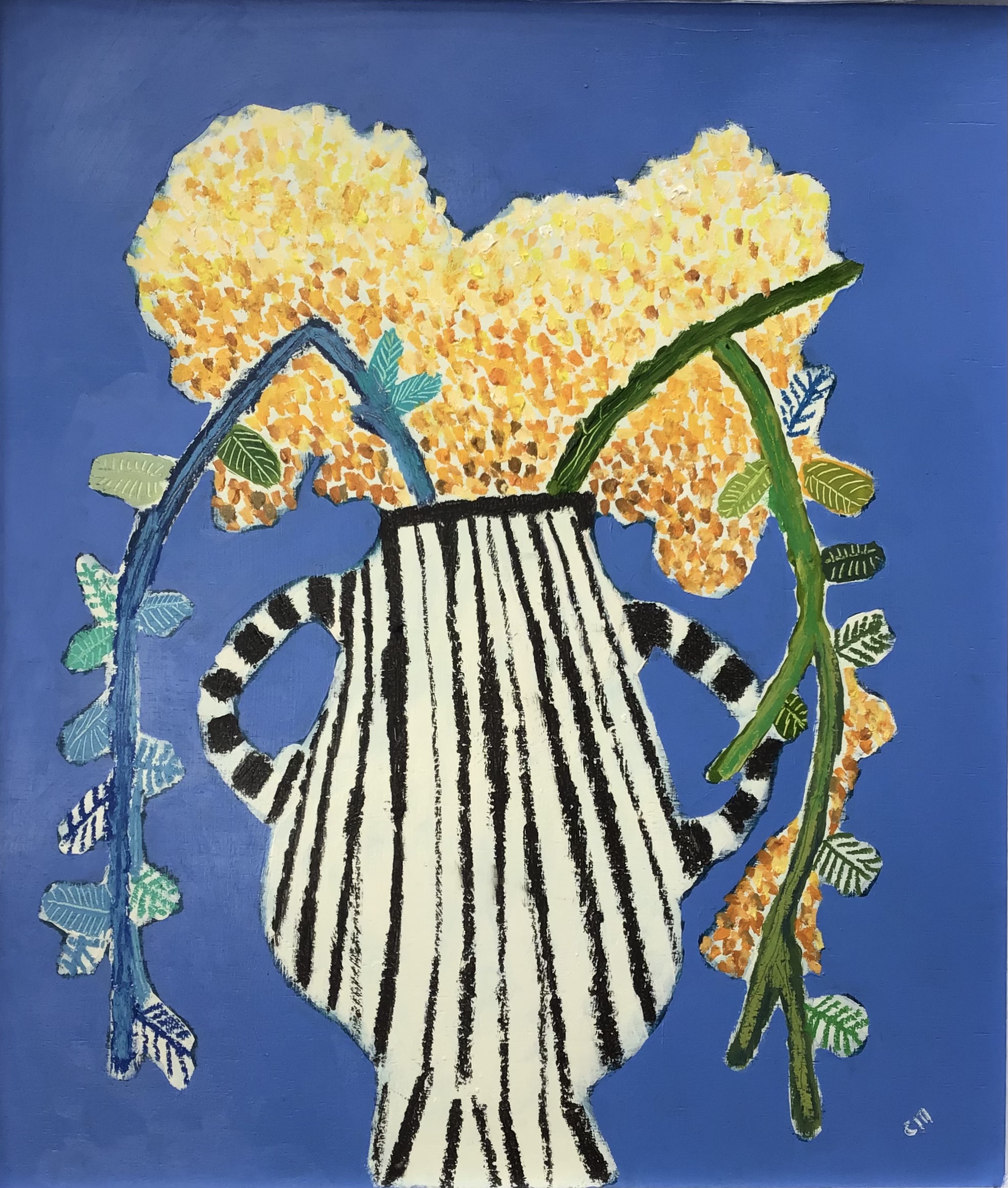 Still Life with Garlic & Fruit, mixed media on board, 50cm x 50cm